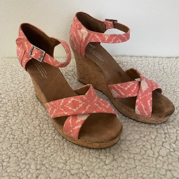 Toms Shoes - Toms Sandals Women's Pink Size 9 Strappy Open Toed Wedge Boho Summer Vacation